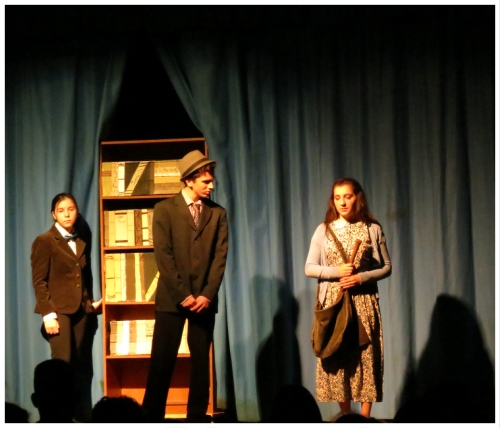 (Image: At the Bookstore Bugsy Chats Up Blousey
 while Fizzy Looks On)