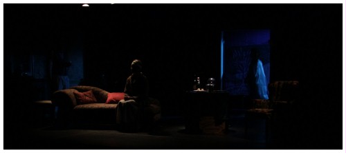 (Image: The Ghosts Walk Backwards through
   the Garden Doors while the Maid sits Mesmerised
    in Silhouette on the Couch.)