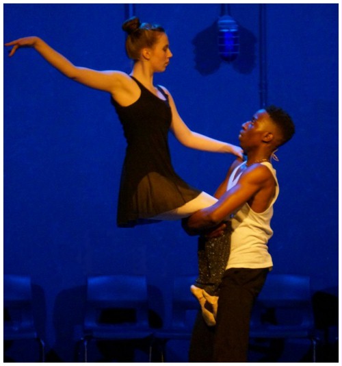(Image: A Closeup of the Above Ballet Dancers as
        the Male Supports the Female off the Floor)