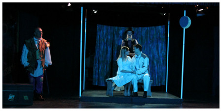 (Image: One of the Abductors sees Luisa and Matt
 on the Benches)