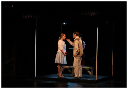 (Image: Luisa and Matt sing in front of the Bench)