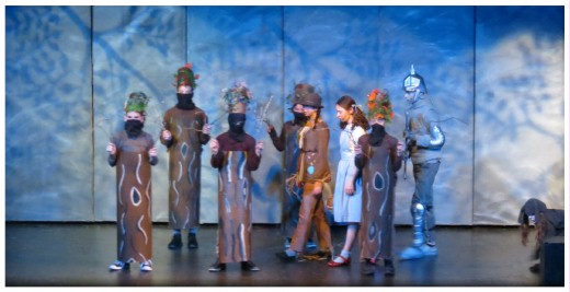 (Image: Dorthy, Toto, Scarecrow and Tin Man walk through
 a Spooky Forest where the Trees have Human Properties)